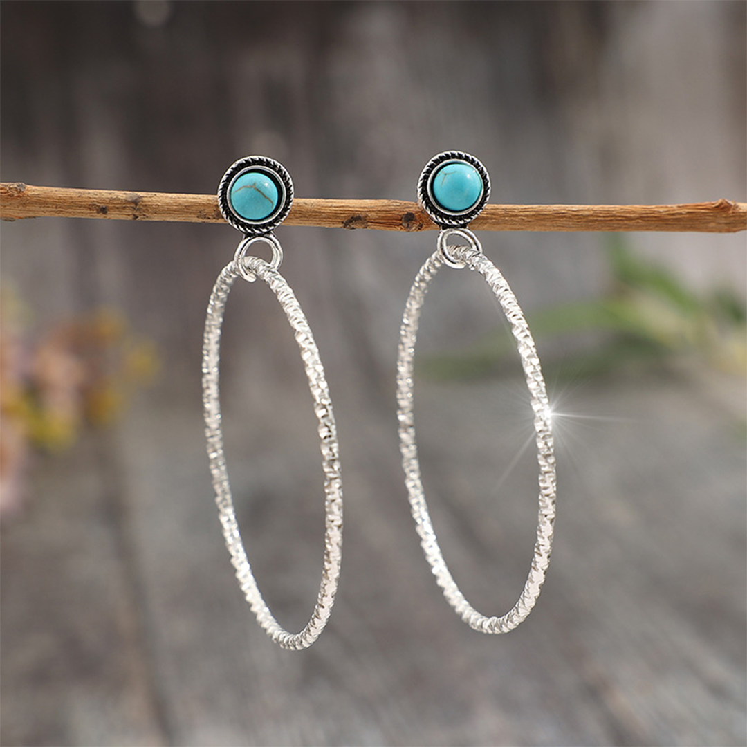 UNISHE – Engroshandel Øreplugs/øreringe – Vintage runde patchwork faux turkis legeringsøreringe SP5744