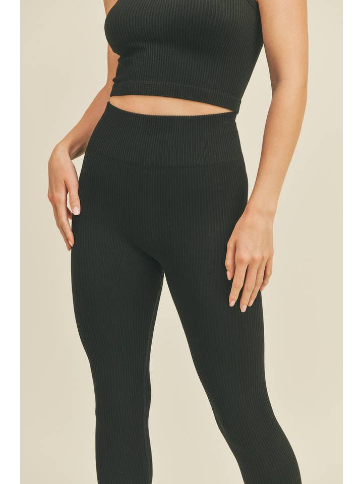 Black High Rise Premium Seamless Ribbed Leggings for wholesale on Faire