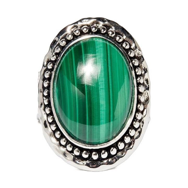 925 zilveren ring « Malinalli Malachite » met ovale malachiet voor wholesale door LA GRANDE VITRINE