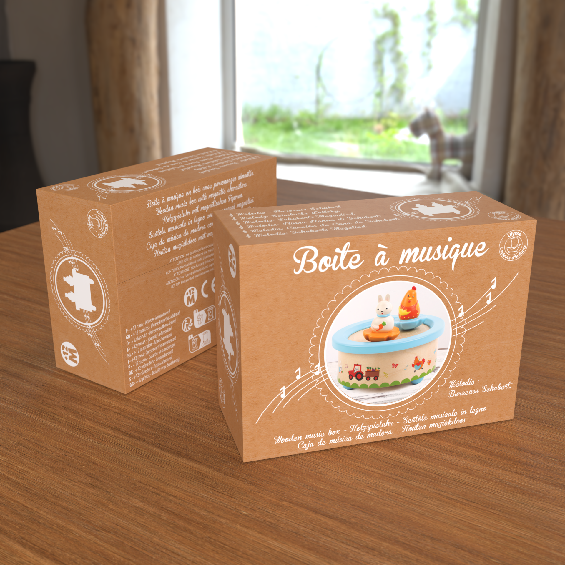 Ulysse Couleurs d'Enfance – Großhandel Musikspielzeug – Kind & Baby – Spieluhr mit Huhn und Hase aus Holz4