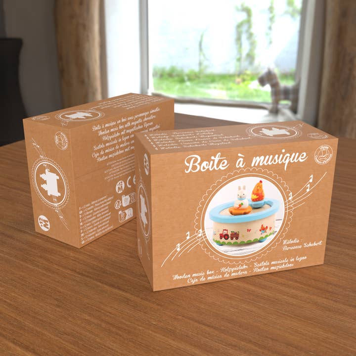 Ulysse Couleurs d'Enfance – Großhandel Musikspielzeug – Kind & Baby – Spieluhr mit Huhn und Hase aus Holz4