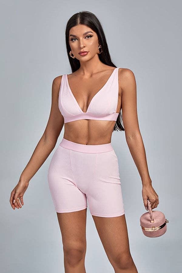 MB Fashion Wholesale - Vente Ensemble de vêtements d'intérieur – femme - Ensemble bralette côtelée et short de motard MB FASHION 2421T25