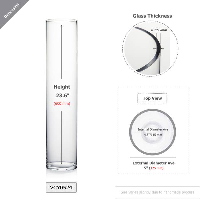 WGV International - Wholesale Vase - WGV Clear Cylinder Glass Vase - 5" x 24"H1