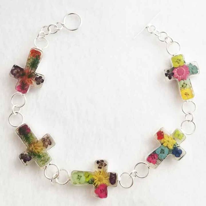 Vildblomst Terrarium Sølv Tennisarmbånd - Rustikt Kors for engroshandel hos Costello International