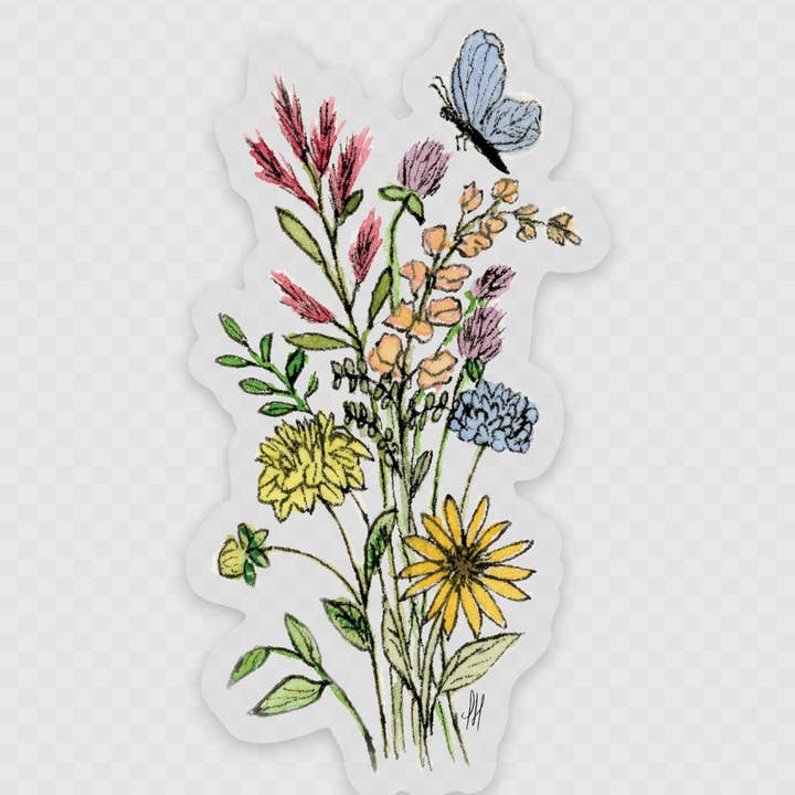 Wildflowers & Butterfly - Clear Vinyl Sticker for wholesale by Isabelle Hughes Art