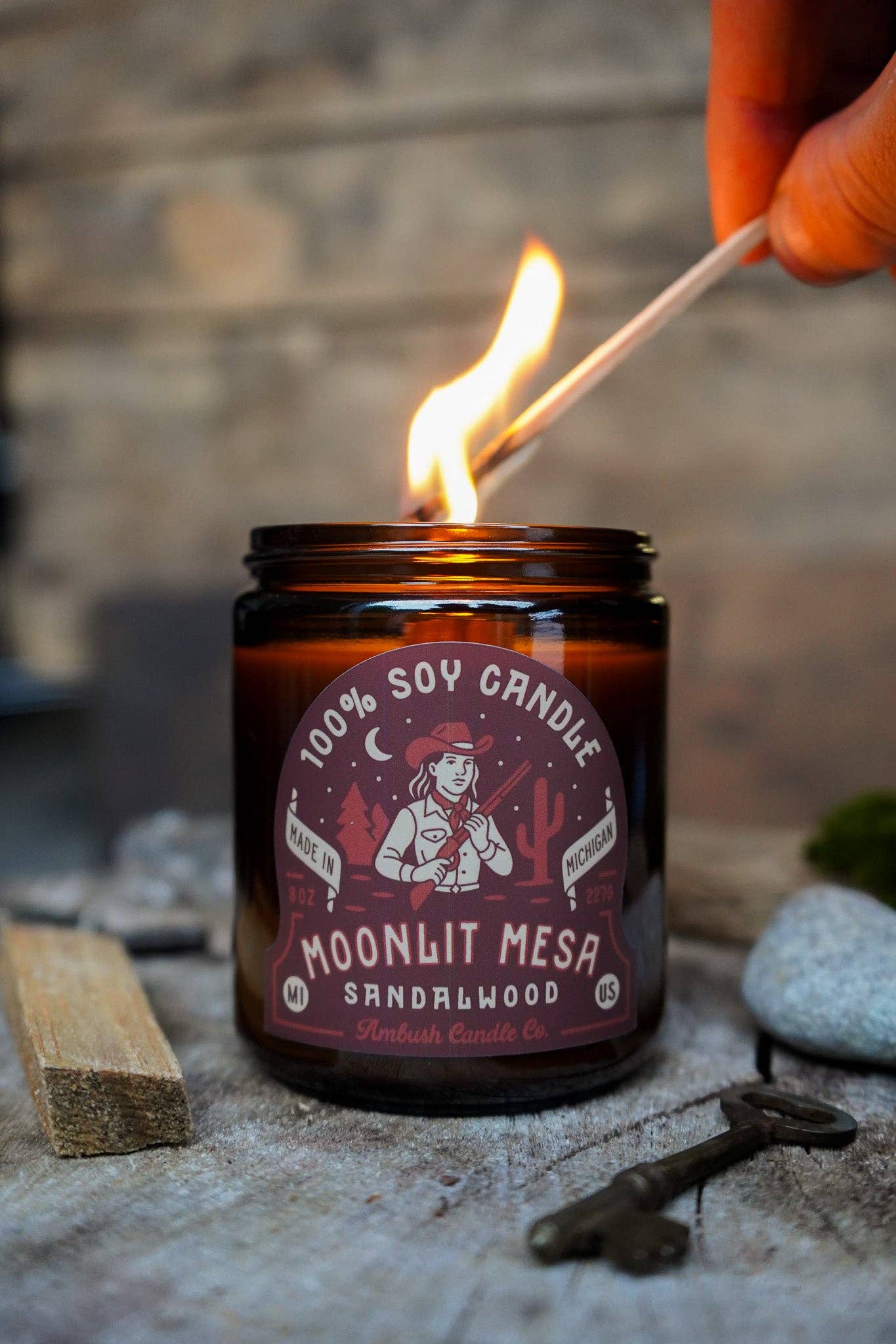 Ambush Candle Co. - Wholesale Jar/Filled Candle - Moonlit Mesa | Sandalwood 8oz Soy Candle2