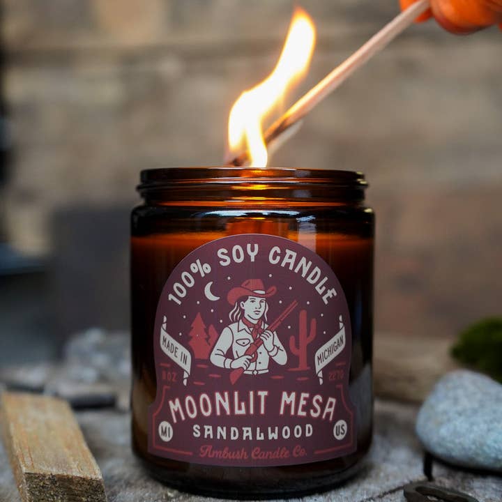 Ambush Candle Co. - Wholesale Jar/Filled Candle - Moonlit Mesa | Sandalwood 8oz Soy Candle2