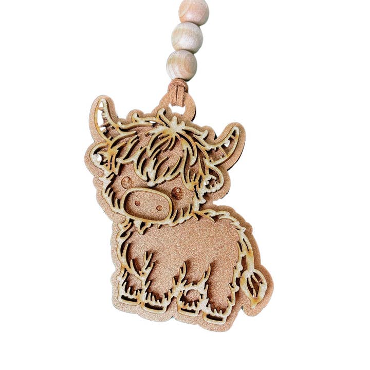 Encanto de Coche de Vaca Highland - Etiqueta de Animal de Granja para Espejo Retrovisor para venta al por mayor de The Product Barn