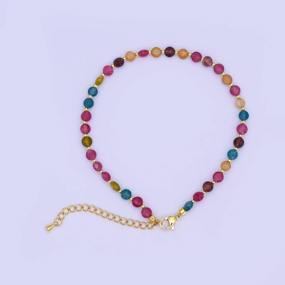 Aim Eternal - Wholesale Beaded Bracelet - 24K Gold Filled 4.5mm Multicolor Natural Gemstone Round Bead 8.5 Inch Bracelet Anklet | WA-3152