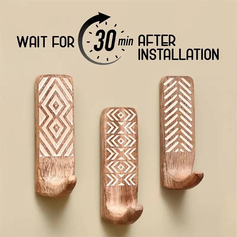 Huis Van Merken - Vendita all'ingrosso Gancio da parete - Set di 3 Ganci da Parete in Legno Boho Chic2