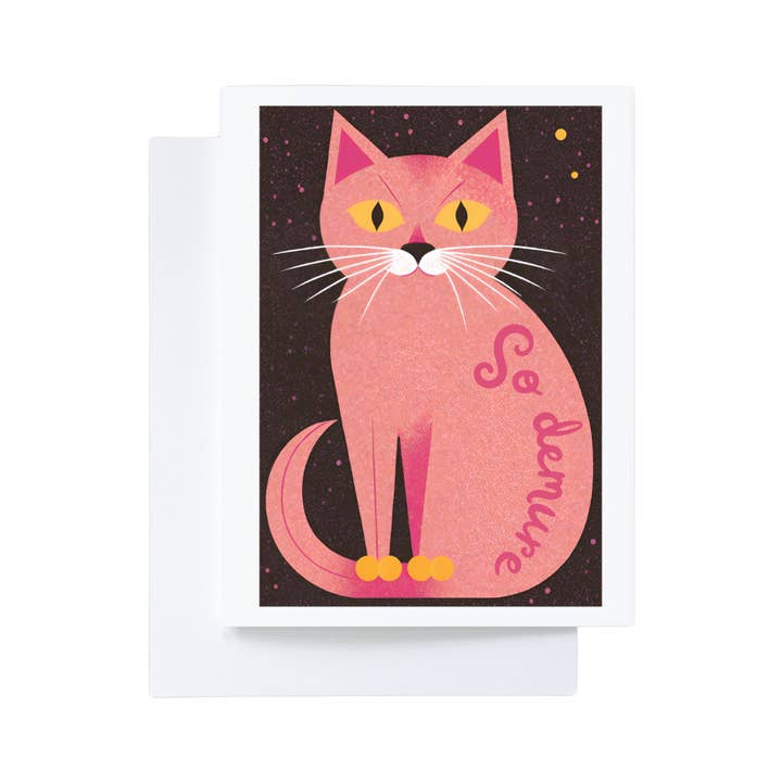 So Demure Cute Pink Cat Card For Any Occasion for wholesale by Cryptic Paper Co.