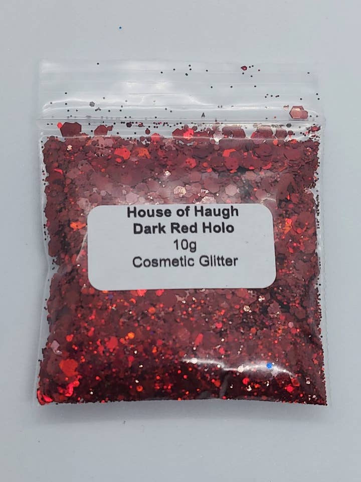 Holo rosso scuro glitterato di grado cosmetico da 10 g per la vendita all'ingrosso da parte di House of Haugh Craft Supplies