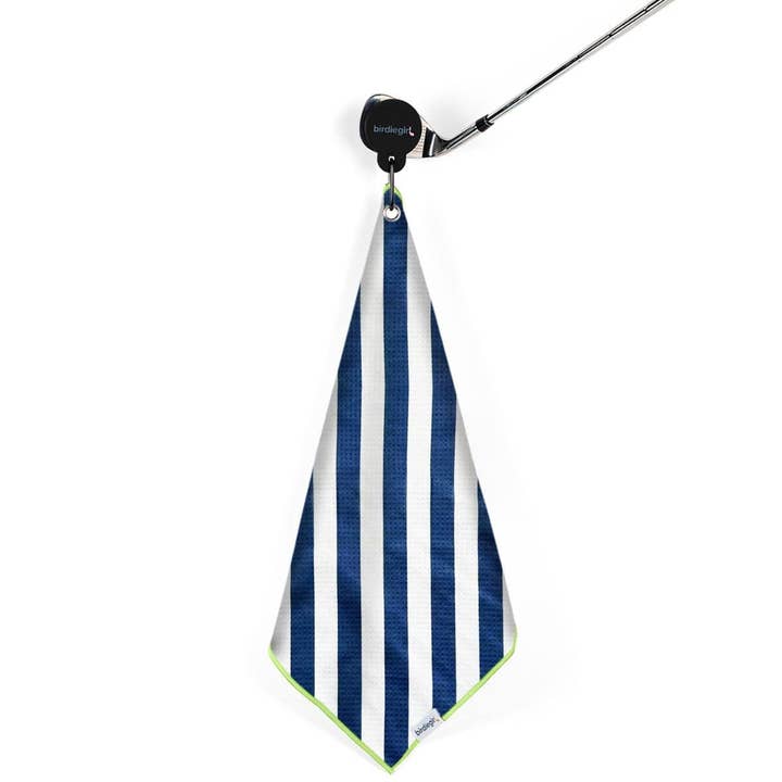 Navy Stripe Magnetic Golf Towel for wholesale by Birdie Girl Golf