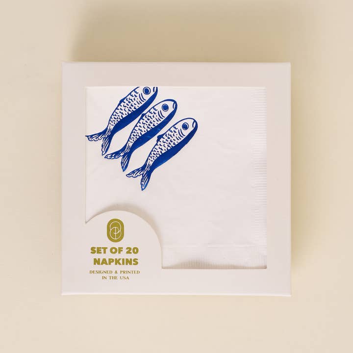 One & Only Paper - Wholesale Disposable Napkin - Sardines Cocktail Paper Beverage Napkin - Set of 20