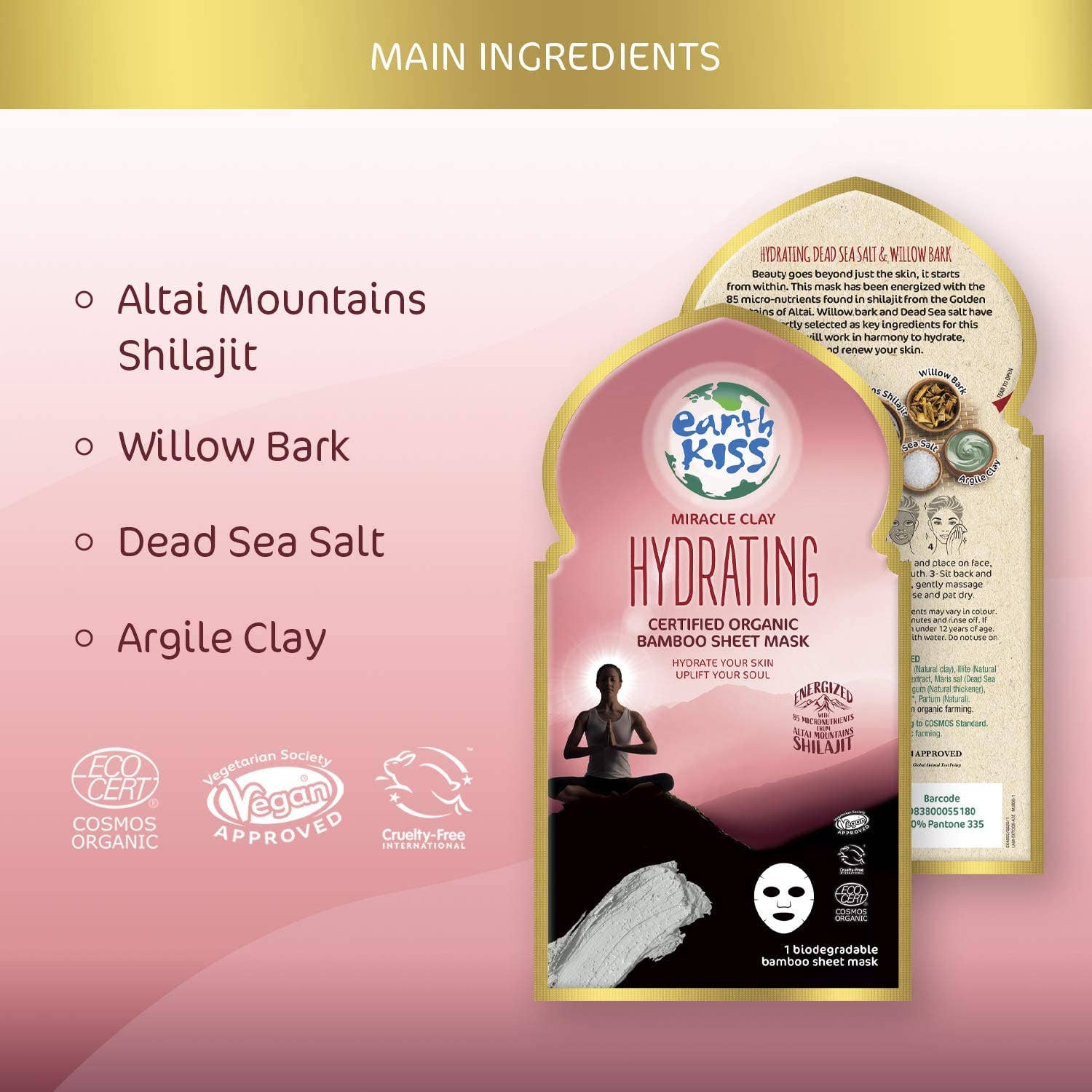 Beauty Goddess – wholesale Skincare face mask – Earth Kiss Inspirations Hydrating Organic Bamboo Sheet Mask with Shilajit and Miracle Clay to Hydrate Your Skin2