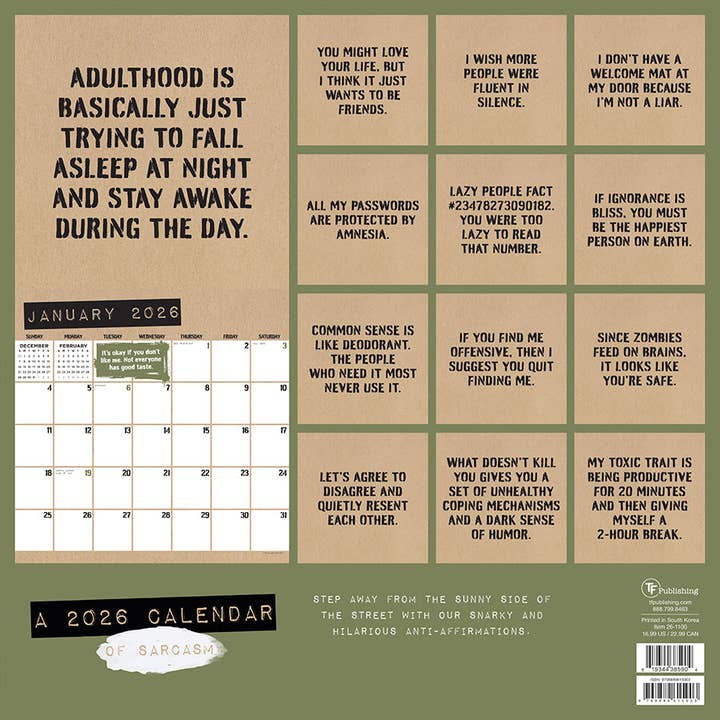 TF Publishing - Paper Goods - Wholesale Calendar - 2026 Anti-Affirmations Wall Calendar4