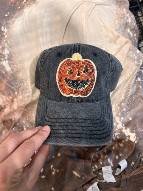 Vibes Hat Company - Wholesale Baseball Cap - Women's - Sequin Pumpkin Hat | Fall | Halloween Caps | Sparkly1