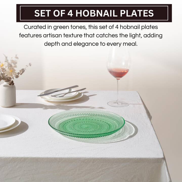 The Wine Savant / Khen Glassware - Wholesale Dinner plate - Glass Hobnail Dinner or Charger Plates | Set of 4 | Green1