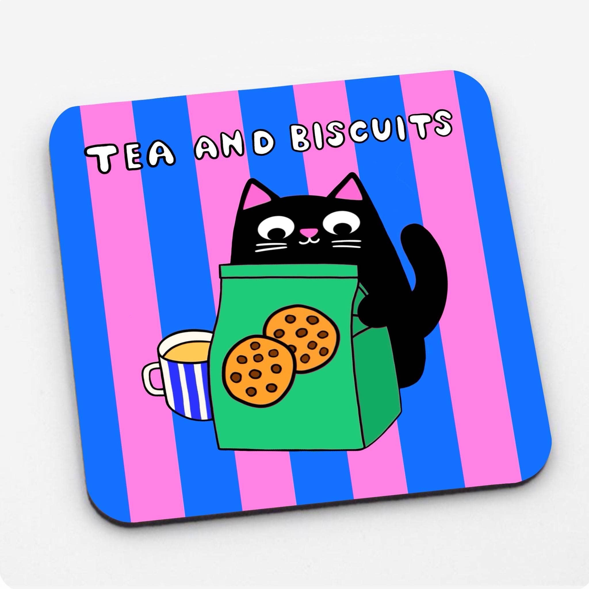 The Paper Tail - Wholesale Coasters - Tea and Biscuits Cat Coasters - Drinkware, Gifts0