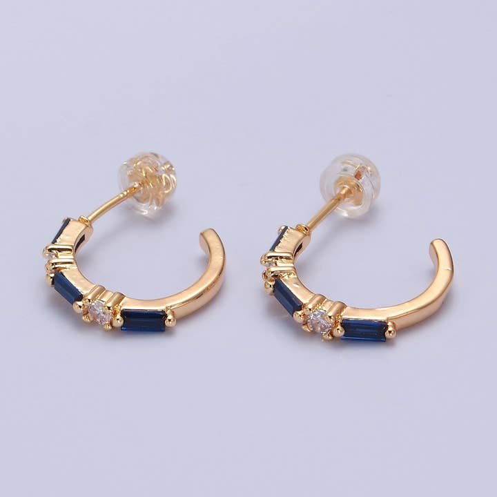 Gold Dainty Blue Cz Baguette Hoop T382 for wholesale by Aim Eternal