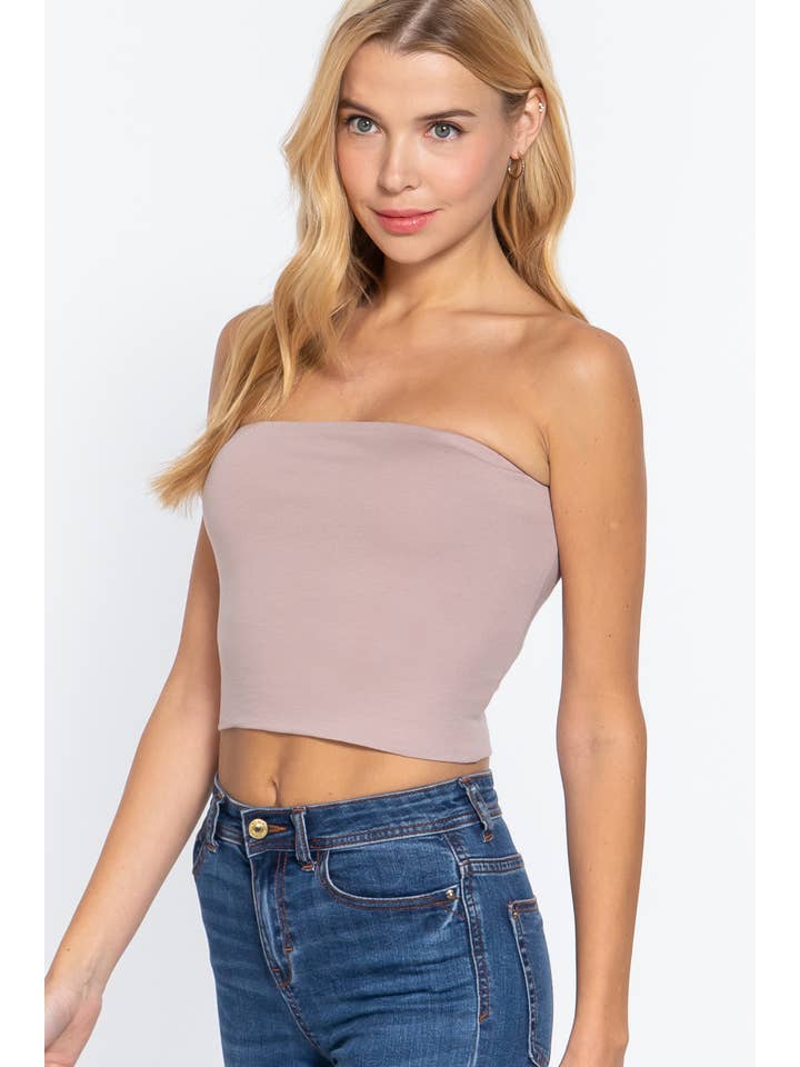 42POPS - Wholesale Knit Top - Women's - ',,._ Fitted Crop Tube Cotton Spandex Top