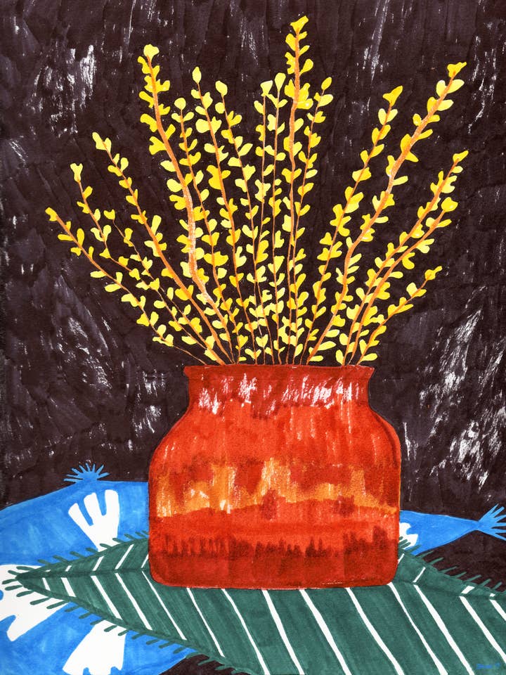 Forsythia in amberglas voor wholesale door Amanda Laurel Atkins Art + Illustration