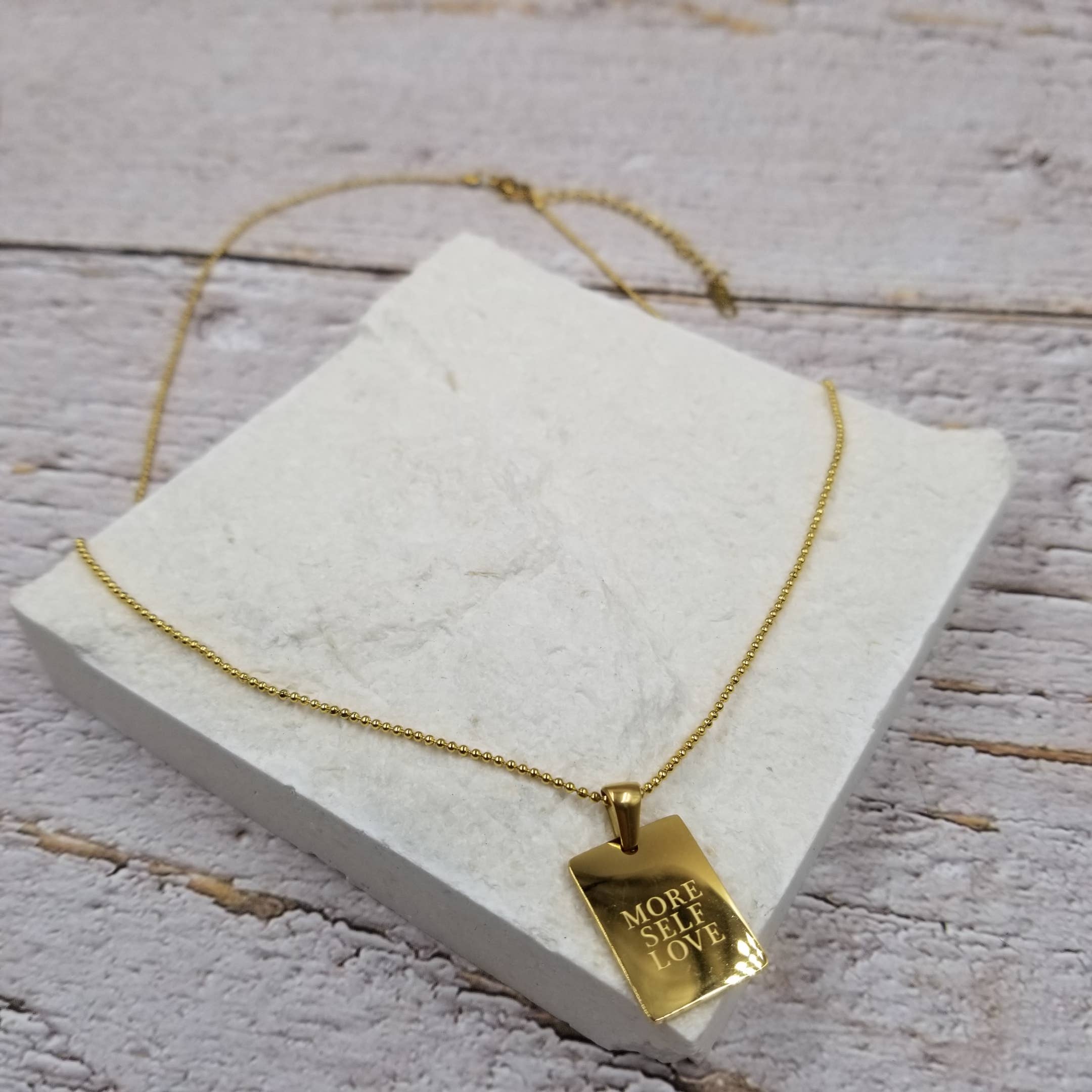 Treasure Wholesale - Wholesale Pendant/Charm Necklace - Gold Engraved Pendant Necklace -18K MORE SELF LOVE0