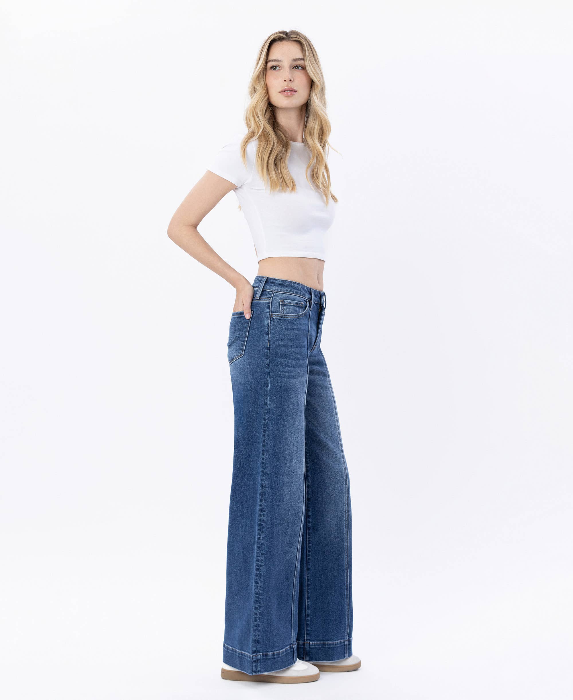 MOON BAR HIGH RISE TROUSER HEM WIDE LEG JEANS LV1753 for wholesale on Faire7