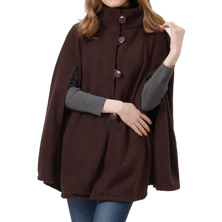 S1322_BROWN Womens Cape Poncho Coat for wholesale by Jasper Trading LLC