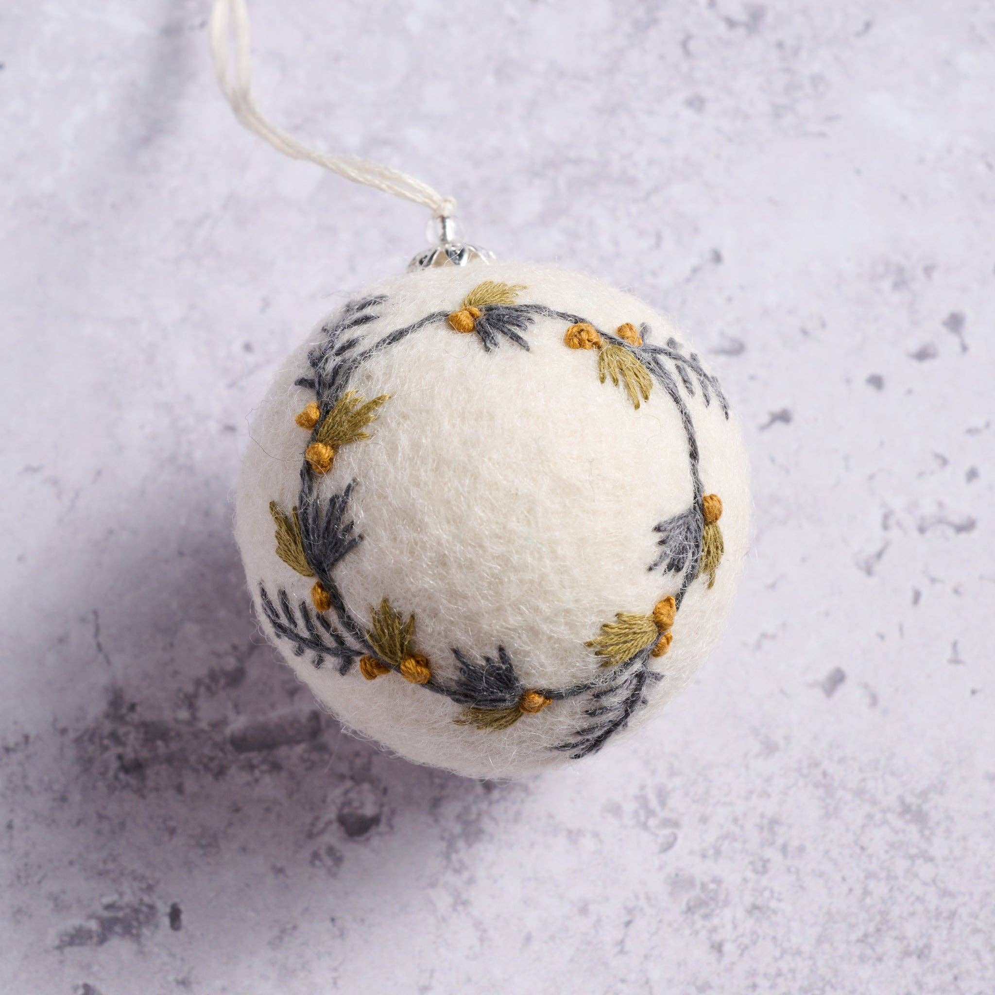 Ten Thousand Villages - Wholesale Ornament - Lovely Wreath Embroidered Felt Ball Ornament2