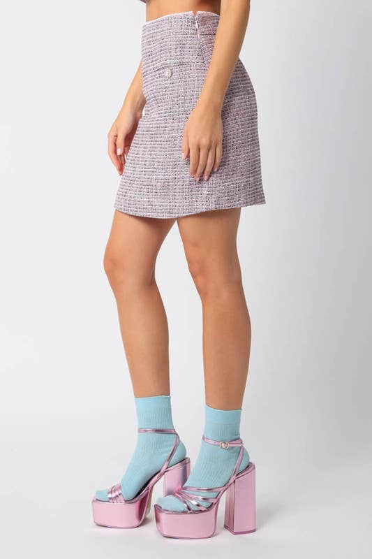Pink Tweed Boucle Mini Skirt for wholesale on Faire1