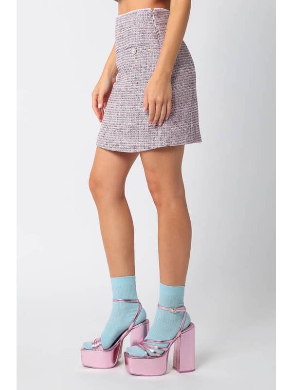 Pink Tweed Boucle Mini Skirt for wholesale on Faire1