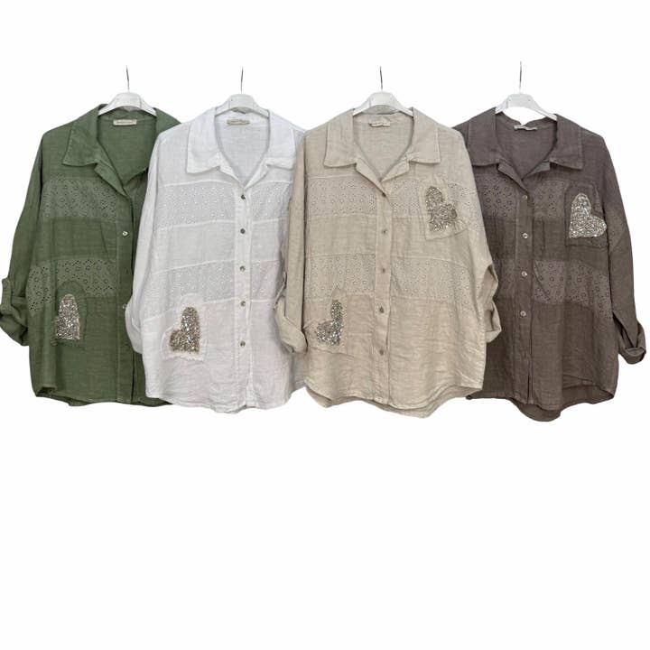 CENTO UNO ITALY - Wholesale Button Down Shirt - Women's - FC-45570 linen shirt