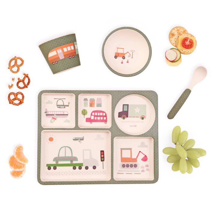 Divided Plate Set - Trucks and Diggers for wholesale by Love Mae