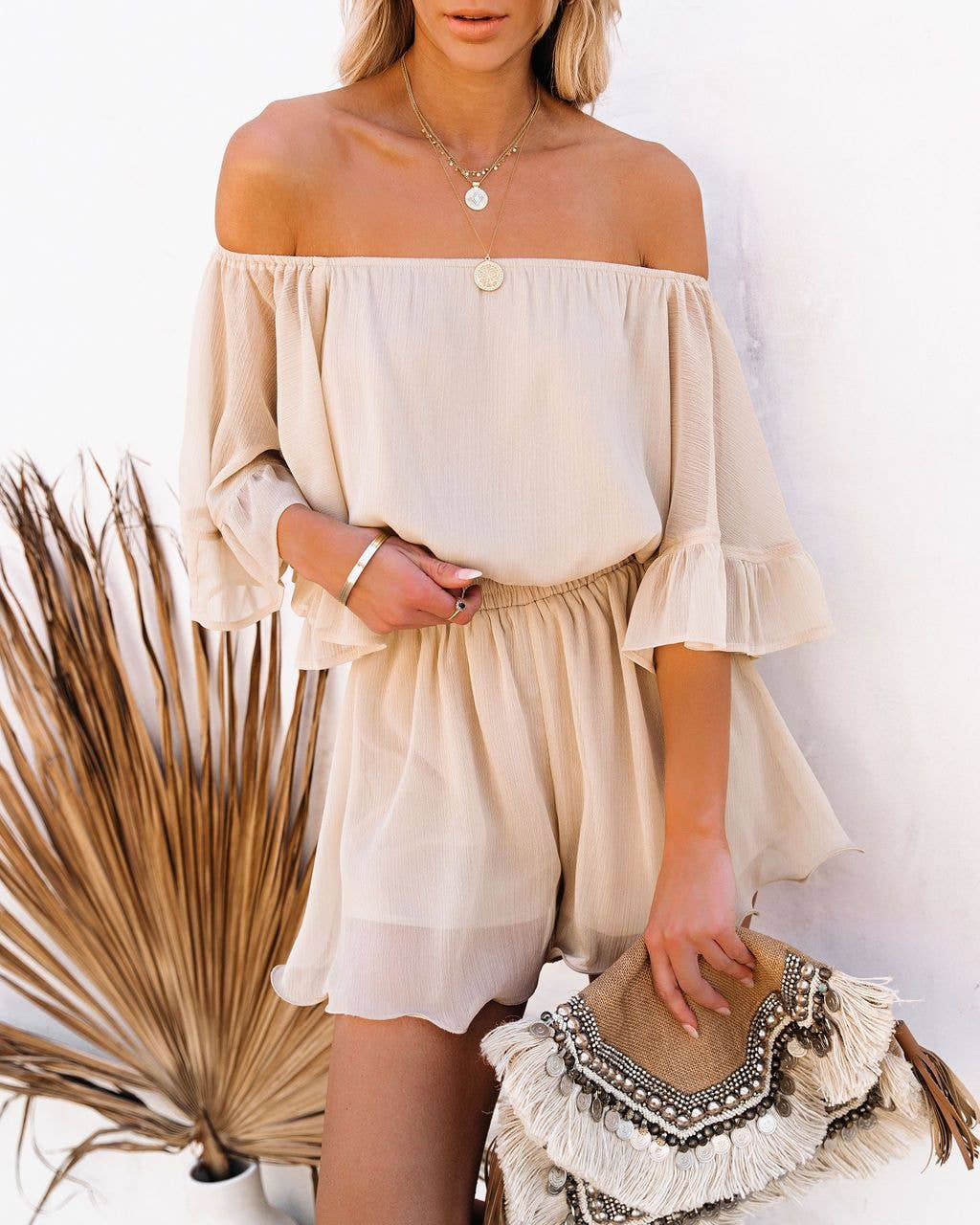 Sweetkama - Wholesale Romper - Women's - Ladies Off Shoulder Short Sleeves Daily Romper 136335