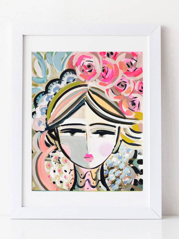 Portrait imprimé sur papier « Warrior Girl Pinkette » pour la vente par Maren Devine Art