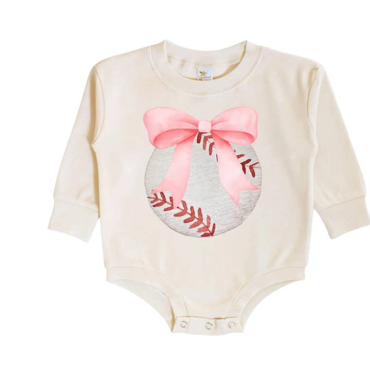 Baseball Bubble Romper | 0-3m to 12-18m | Baseball Bow LS for wholesale by Sunny Littles
