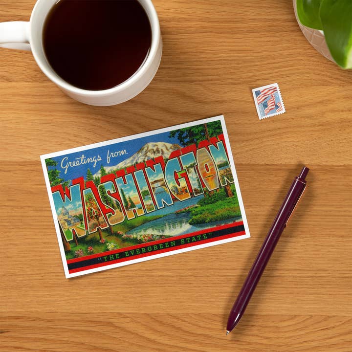 Lantern Press - Wholesale Postcard - PREMIUM POSTCARDS Greetings from Washington Evergreen State1