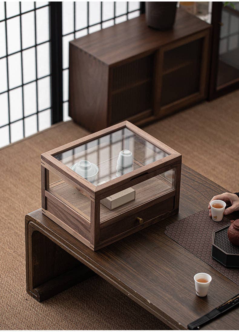 Gohobi （We cover U.S. import duties） - Wholesale Cabinet - Gohobi Walnut Wood Glass Tea Cabinet with Drawer8