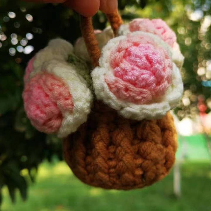 Minimalist Crochet Flower Basket Car Mirror Hanging Decor for wholesale by Anh2 LTD