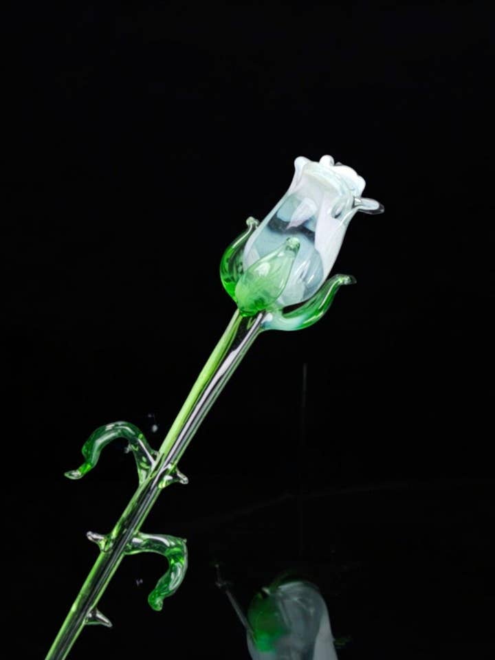 White Glass Rose - Handcrafted Long Stem Flower for wholesale by Glass by Iness
