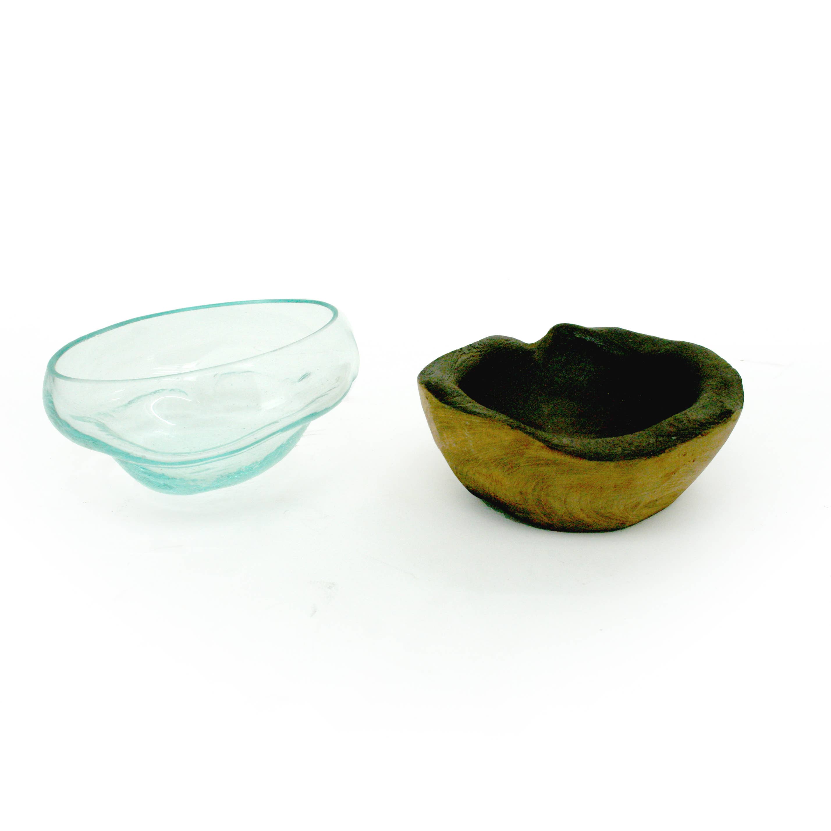 Housewares & Tabletops by Contrast Inc. - Wholesale Decorative Plate/Dish/Bowl - Driftwood Teak Bowl Blown Glass (13x6cm)2
