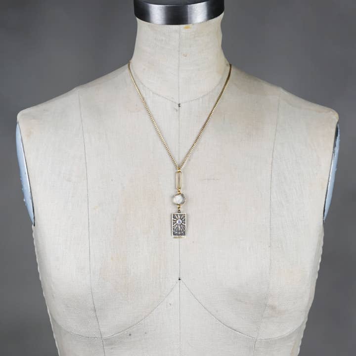 KBD Studio - Wholesale Pendant/Charm Necklace - Here Comes The Sun Brass w/ Inset Stone & Crystal Necklace2