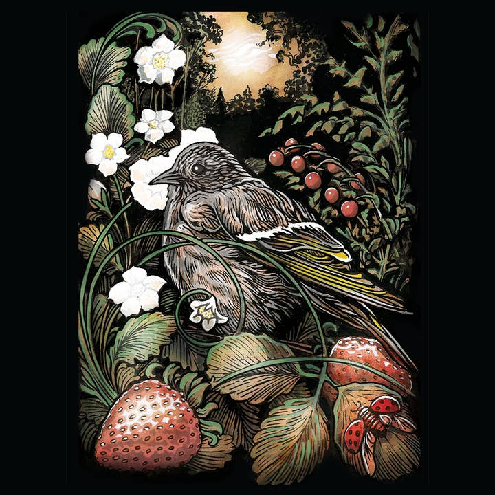 Sunny Days - Wholesale Everyday Greeting Card - Pine Siskin in Strawberries1