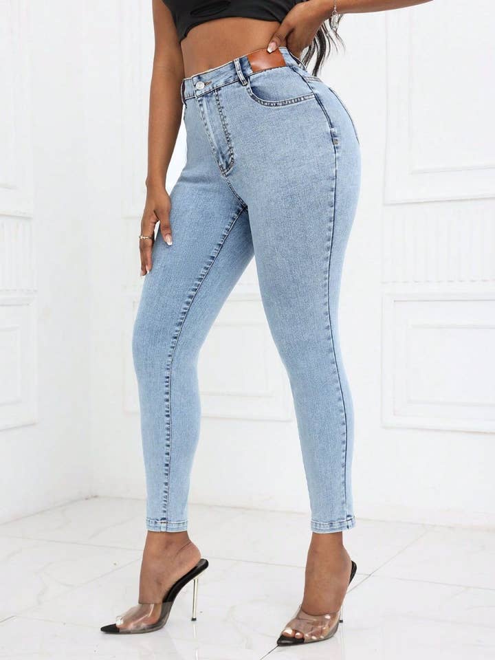 Light High Waist Skinny Jeans with Pockets for wholesale on Faire