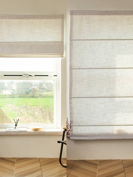 Customize Cordless Roman Shades, Linen Textured Sheer for wholesale by Lanting Home Decor Inc.