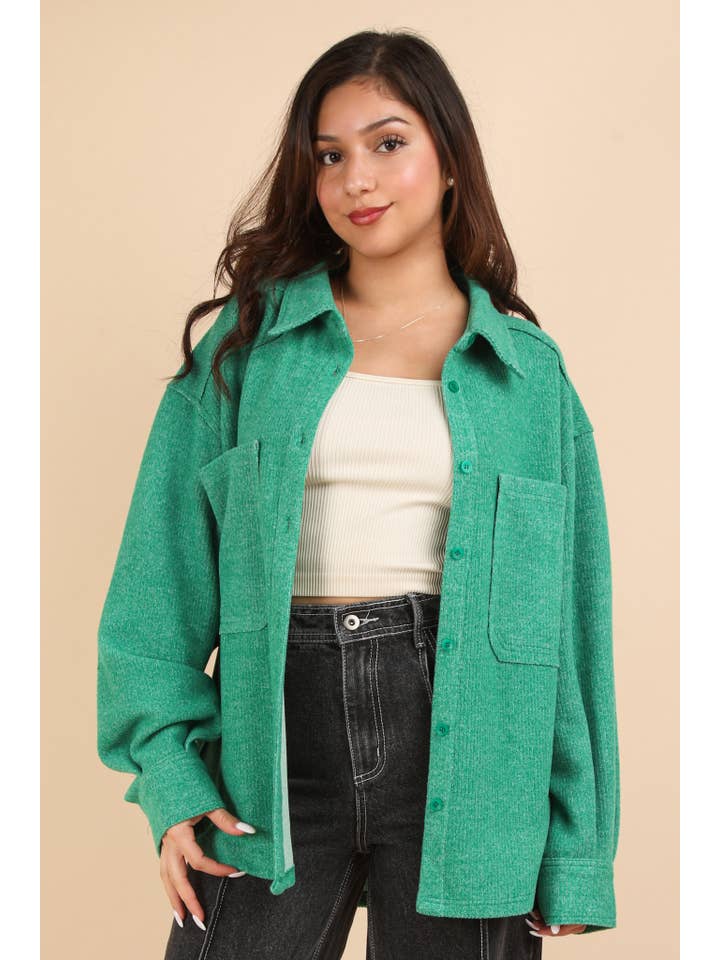 VERY J - Wholesale Shirt Jacket/Shacket - Women's - NJ90004-Oversized Cozy Button Down Shacket Jacket