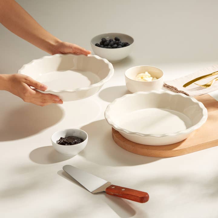 Kook - Wholesale Baking Dish - Kook Ceramic Deep Pie Dish with Wave Edge, 9 Inch3