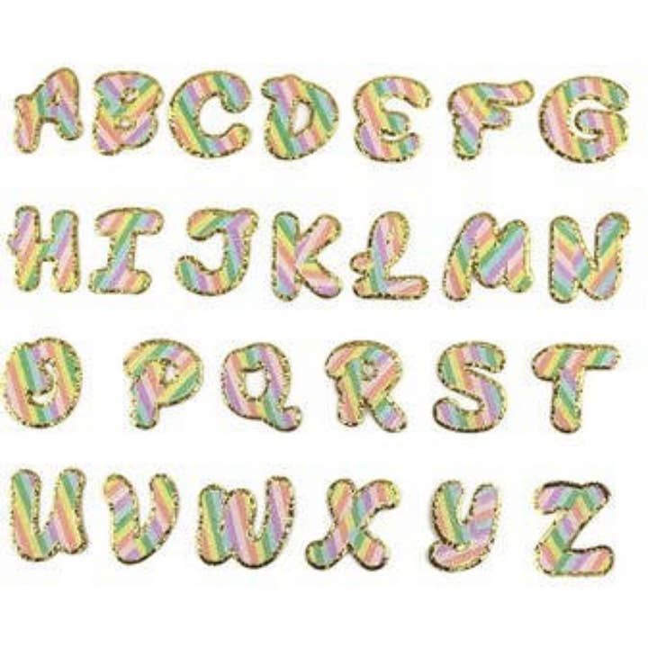 Dilworth Road – wholesale Patch – Rainbow Glitter Letter Patch Self Adhesive 2.2" Varsity1