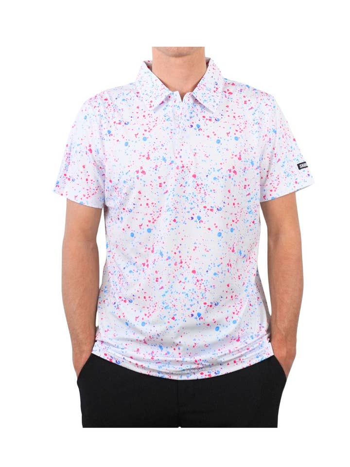 Shank It Golf - Vente Polo – homme - Polo Blanc Éclaboussures de Peinture5